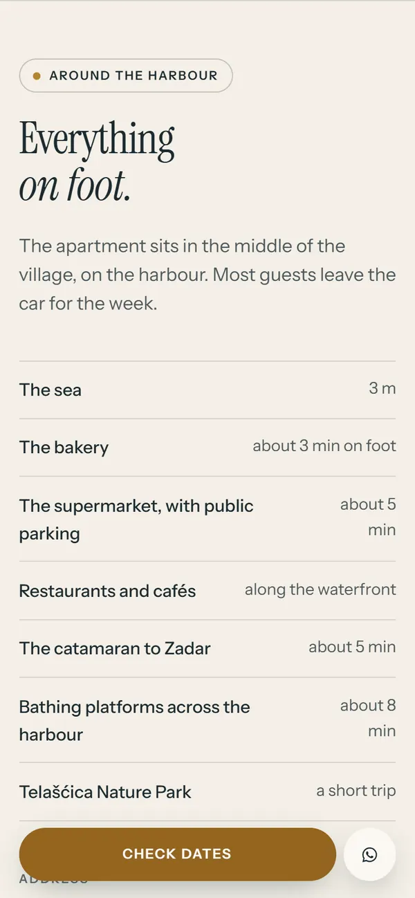 Distances from Apartman Sali: the sea, bakery, shop and the catamaran to Zadar