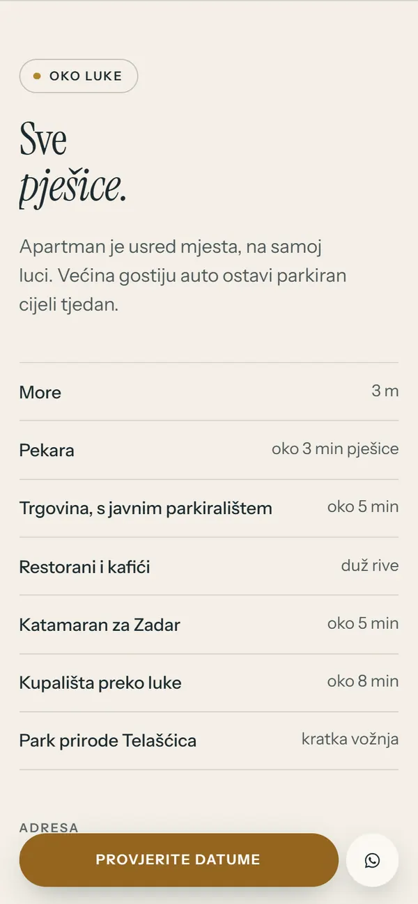 Udaljenosti od Apartmana Sali: more, pekara, trgovina i katamaran za Zadar
