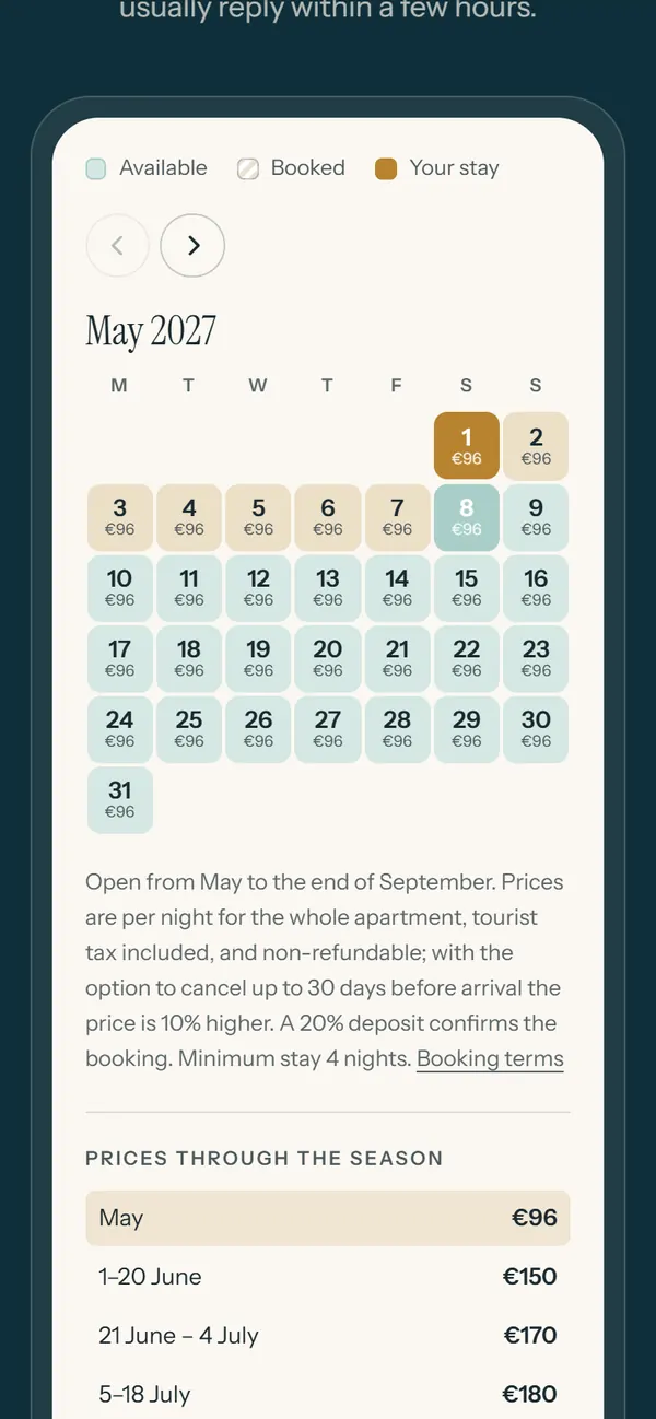 Chosen dates in the Apartman Sali calendar